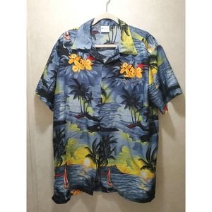 Virgin Crafts, Hawaiian Shirt Men's XL, Short Sleeve, 100% Polyester, Palm Trees